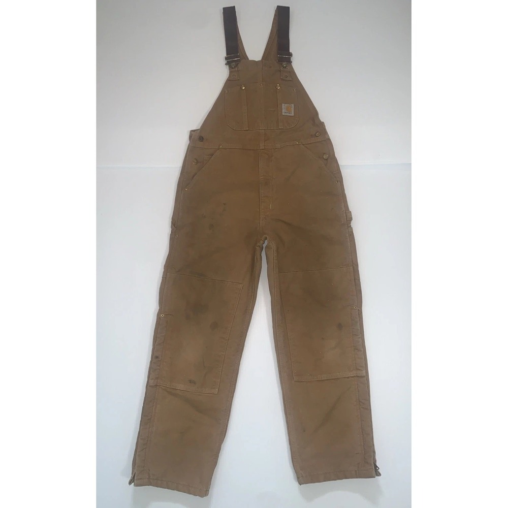 Carhartt Overalls Mens 30x30 Canvas Duck Bib Double Knee Work Quilt Lined Warm